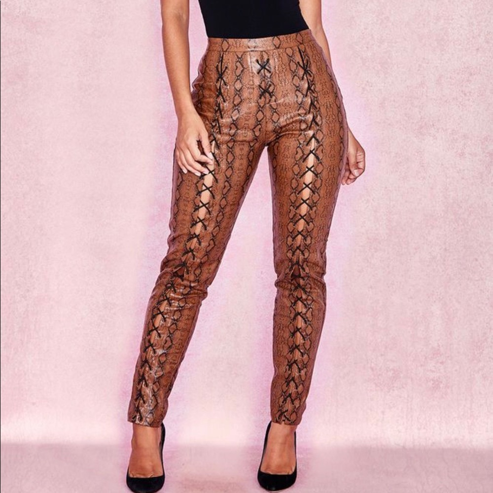 House of CB Snakeskin Lace Up Pants